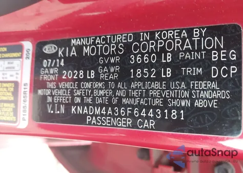 2015 Kia Rio Lx from USA, damaged, VIN KNADM4A36F6443181